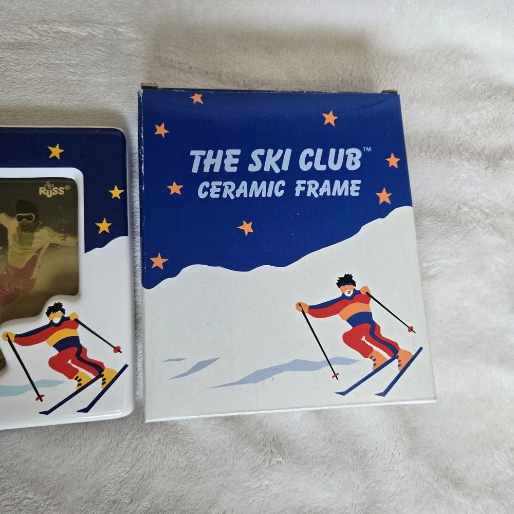 VTG Russ Berrie Ski Club Ceramic Picture Frame 3.5x5
